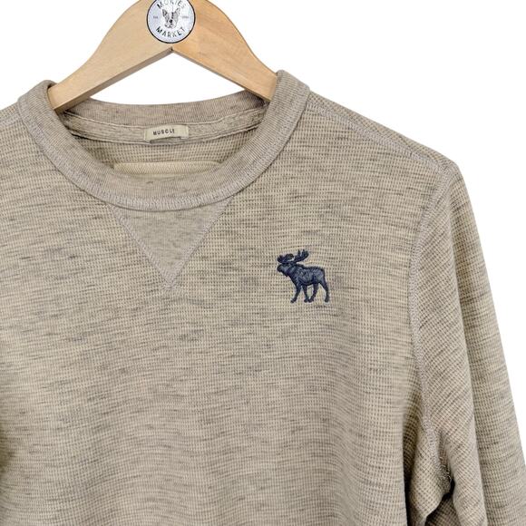 Abercrombie & Fitch Waffle Knit Thermal Long Sleeve Shirt Mens L Crewneck Moose - Picture 4 of 7